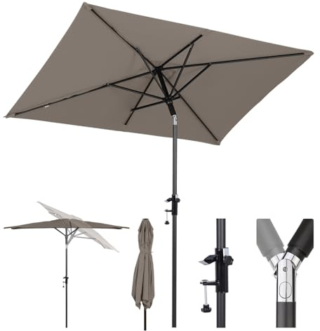 Sekey 200 × 125 cm Sonnenschirm Balkon, Sonnenschirm Rechteckig mit Halterung Sonnenschirmhalter für Balkon, Terrasse und Garten, Windfest Kippbar UPF 50+