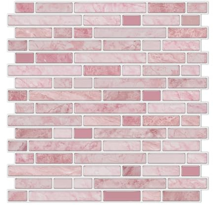 Alwayspon Fliesenaufkleber, 30,5 cm, 10 Stück, rosa Marmor-Effekt, selbstklebend, zum Aufkleben auf Fliesen, Transfer für Badezimmer, Küche, Backsplash, abziehen und aufkleben, Vinylfliesen-Aufkleber,