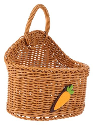 TIDTALEO Handmade Small Woven Wall Hanging Basket Brown Garlic and Carrot Storage Holder Kitchen Pantry Vegetable Fruit Organizer