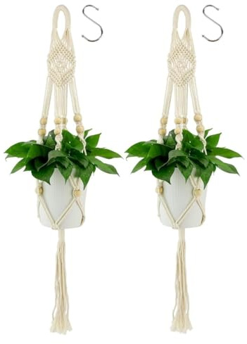KEAHND Flower Pot Holder Cotton Rope,2 Pack Macrame Plant Hanger,Flower Pot Hanging Plants Holder,Hanging Plant Holder,Cotton Rope Macrame Plant Hanger,White,105cm