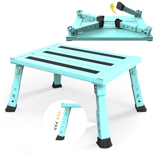XARILK Escabeau pliant en aluminium - 1 marche - Marches pliantes - Réglage de la hauteur sur 3 niveaux - Large surface antidérapante - Charge maximale : 454 kg - Construction en aluminium de qualité