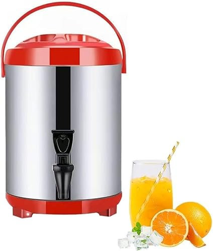Heißwasserspender mit Wasserhahn, Catering-Urne aus Edelstahl, Thermostat-Wasserkessel 6 l/8 l/10 l/12 l, gewerbliche Kaffeekanne mit Isolierfass, 10–12 Stunden isoliert (Farbe: Rot, Größe: 10 l)