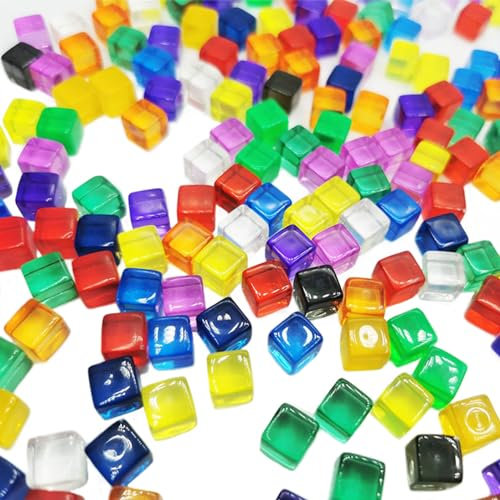 Hbbgdiy Dadi Colorati 200 PCS Acrilico 8mm d6 da Dadi da Blocchi traslucidi a Fai -da -Te Giochi educativi Multicolore a 6 Date cubi acrilici, Set da d6