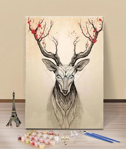 HOLXSW Malen nach Zahlen Erwachsene Tier Hirsch DIY Handgemalt Ölgemälde Kit40 X 50 CM Adult Mit 3 Pinseln und Acrylfarbe knitterfreie leinwand Kit