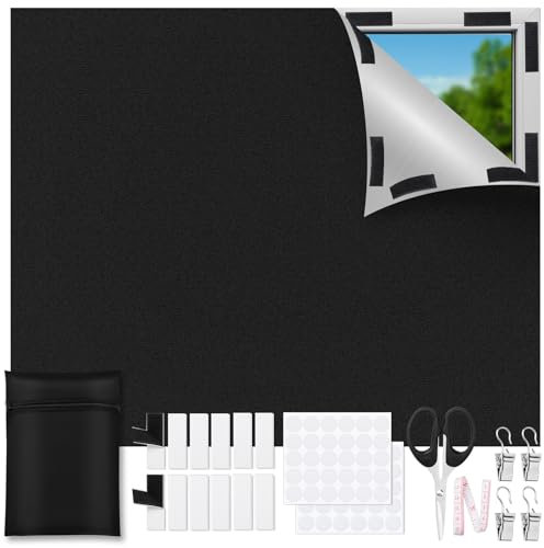 LAMITOCS Verdunklungsstoff Sets 200x148CM, Verdunkelungsrollo ohne Bohren,Tragbare dachfenster verdunkelung Stoff,Fenster verdunkelung Sonnenschutzvorhänge mit Wärmedämmschicht für Innen Dachschräge