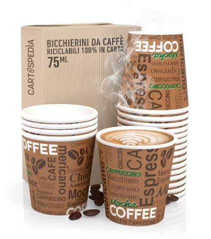 CARTOSPEDÌA – 1000 Bicchierini Caffè Carta, 75 ml, Bicchieri Caffe Monouso Biodegradabili per Espresso, Accessori Caffe indispensabili, Espresso Cup Made in Italy 100%, Brown