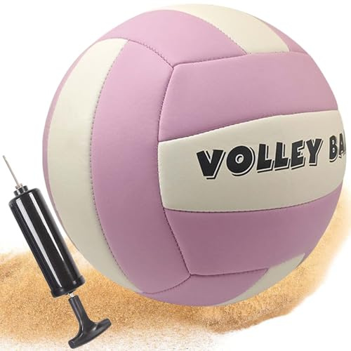 Behogan Größe 5 Weiches Leder Beachvolleyball, Beachvolleyball für Outdoor Indoor Spiel, Wasserfest Offizieller Beachvolleyball mit Ballpumpe für Mädchen Jugendliche Jugend Erwachsene Volley (Lila)