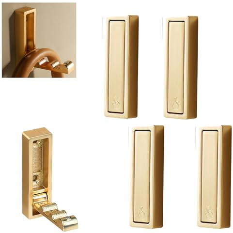 Arsey Folding Wall Hooks, Zinc Alloy Foldable Coat Hooks Wall Mounted with Magnetic Closure, Heavy Duty Flip Down Hook for Hanging Bag, Coat, Umbrella,Towel, Key, Square, Gold