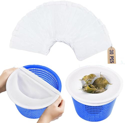AIDODIA 30 PièCes Chaussettes Skimmer Piscine, Chaussette Skimmer Piscine RéUtilisables, Accessoire Piscine pour Panier Skimmer, Net Skim Nylon éLastique, ProtéGez La Piscine Propre,Feuilles,éCume.