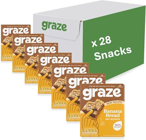 Graze Banana Bread Oat Boost Bars - Vegan Snacks, Whole Oats & Natural Flavours, High in Fibre - Packaging may vary - (28 Snacks - 7 Packs of 4 x 30g)