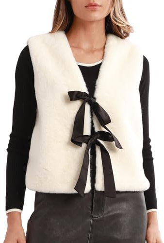 Amazhiyu Gilet en fourrure synthétique pour femme - Gilet court en peluche - Sans manches - Gilet en fausse fourrure - Gilet d'hiver chaud en polaire, Blanc., S