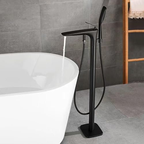 Freistehende Badewannenarmatur mit Brause Schwarzer Doppelmodus Armatur Badewanne Freistehend Messing,Schwarz