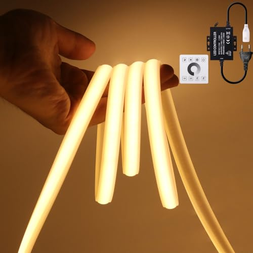 KISUFU 220V Néons Ruban LED COB, IP65 Etanche 288 LEDs/M dimmable Bande LED avec télécommande Panneau tactile, Flexible Bande Lumineuse pour Intérieur Extérieur Décoration