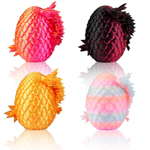 JOMBY 4er Set 3D Drachenei mit Drache – 13 cm Kristall Drachen mit beweglichen Gelenken, Ostereier & Ostergeschenke für Kinder – Spielzeug geeignet für Jungen und Mädchen ab 5/6/7/8/9 Jahre
