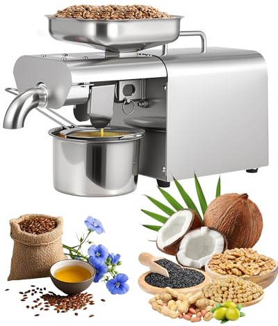 OUTGOODS Electric Oil Press Machine,Stainless Steel Oil Extractor Machine,Adjustable Temperature 122-572°F, Hot/Cold Press Oil Expeller for Pressing Coconut,Walnut,Sesame Seeds,Flaxseed Oil 750W