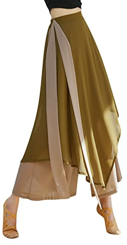 Pantaloni casual da donna Pantaloni da ballo classici Pantaloni lunghi a gamba larga Pantaloni lunghi Ginnastica Danza Pantaloni da allenamento da donna Gonna in chiffon fluente Pantaloni da ballo