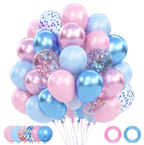 Ballons Gender Reveal, 62 Pièces Ballons Rose et Bleu pour Baby Shower | Gender Reveal Ballons Anniversaire Rose Bleu, Helium Ballons de Baudruche pour Gender Reveal Decoration Baby Shower Bapteme