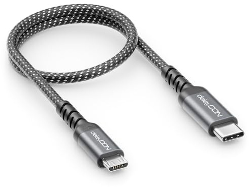 deleyCON 0,30m USB-C auf Micro USB Kabel Ladekabel Datenkabel | Kurzes 30cm, für Micro USB Geräte, PS4 Controller, Handy, Smartphone, Tablet, Kamera usw.