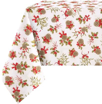 Tovaglia in Cotone PIGNA AGRIFOGLIO NATALE fiocchi 100% Cotone Made in Italy - 140x180