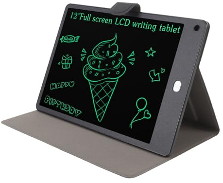 Aumotop Tavoletta da Scrittura LCD da 12 Pollici EYE CARING con Custodia in PU per Prendere Appunti, Blocco Disegno Elettronico Riutilizzabile Cancellabile per Bambini/studenti/adulti