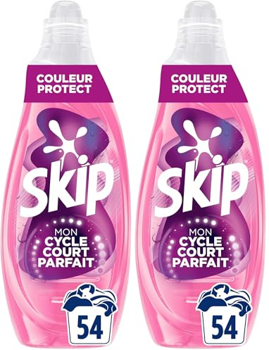 Skip Lessive liquide Mon Cycle Court Parfait Couleur Protect - 54 lavages - 1ère lessive conçue pour cycle court, efficace dès 15 minutes (Lot de 2)