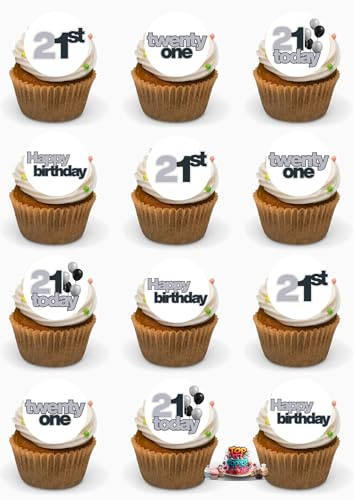 24 x Edible 21st Birthday party decorations Cupcake Toppers Premium Wafer Card and precut