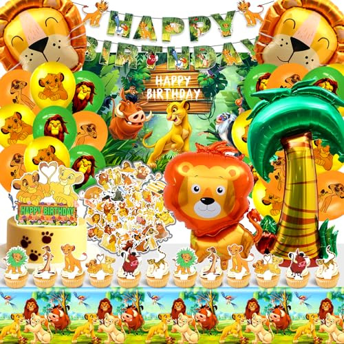 König der Löwen Deko, König der Löwen Geburtstagsdeko,Tortendeko, Ballon, Geburtstags Banner, Aufkleber, Geeignet für Kindergeburtstage und Mottoparty Dekorationen