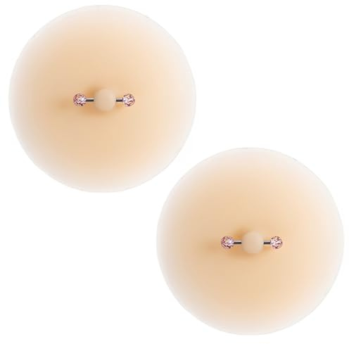 BAUCH 1 Paire de Faux Piercing Teton Femme avec Paillettes Violettes, Cache-tétons en Silicone et Acrylique, Bijoux de Corps sans Perçage Réutilisables pour Soirées et Lingerie, 7cm