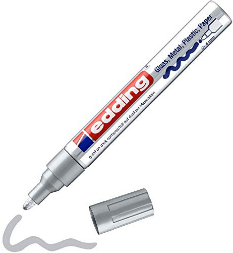 edding 750 glansmarkör – silver – 1 färgmarkör – rund spets 2–4 mm – färgpenna för glas, småsten, trä, plast, papper – vattentät, hög täckning