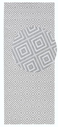 NORTHRUGS In- und Outdoor Teppich Karo 80x200cm - Wetterfest Modern Geometrisches Muster Kariert Allover Design Läufer für Balkon Terrasse Garten Wintergarten Wohnzimmerteppich Wasserfest in Grau