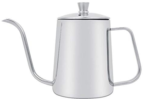 Kaffekokare, 550 ml rostfritt stål lång svanhals kaffekanna vattenkokare med lock kaffe droppkokare för hem kök kafé