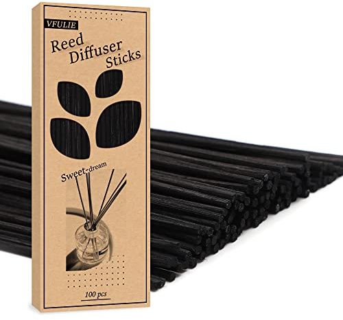 VFULIE 100PCS Reed Diffuser Sticks, 10 Inch Natural Rattan Wood Sticks Essential Oil Aroma Diffuser Sticks Refill Replacement for Aroma Fragrance (Black)