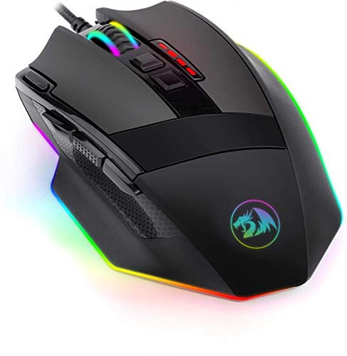 Redragon M801 Gaming Mouse Wired LED RGB Backlit MMO Gaming Mice 9 Button Programmable Mouse with Macro Recording Side Buttons Rapid Fire Button Weight Tuning Set 12400 DPI for Windows (Black)