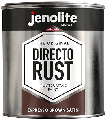 JENOLITE Directorust Satin Paint | ESPRESSO BROWN | Multi Surface Paint | For Use On Wood, Metal, Plastic, Ceramic & Rusted Surfaces | 1 Litre (RAL 8017)