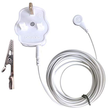 UK Standard Grounding Cord Cable Plug with Alligator Clip use for Earthing Products Grounding sheet Pillowcase mat pad Ground Wrist strap Earth blanket with 100 kohm Safe Resistance 4.5 Meters