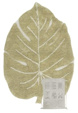 Lorena Canals - Waschbarer Teppich für das Kinderzimmer. Kollektion Mini Monstera in Natur- und Olivefarbe - handgefertigt mit natürlicher Baumwolle und ökologischen Farbstoffen - Größe: 75x100 cm