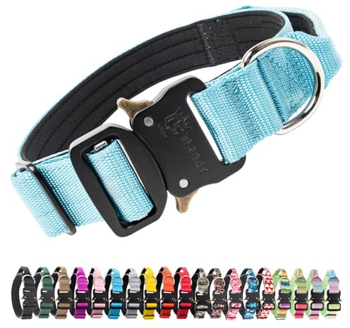 TSPRO Taktisches Hundehalsband mit Metall-Schnellverschluss & Griff | Verstellbar & Schwer, 3,3 cm Breit mit Weicher Polsterung für Mittlere & Große Hunde, Training, Spaziergänge, Blau M