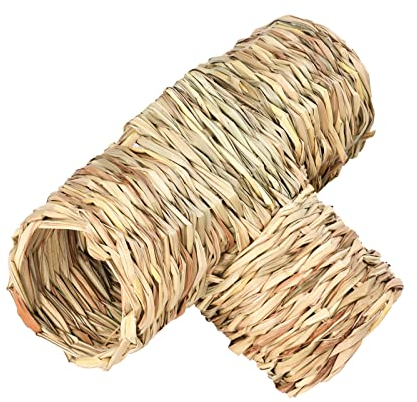 MYSUNBAR Kuscheltunnel für Hamster, Natürlich Getrocknetes Gewebtes Grasversteck für Kleintiere, Meerschweinchen, Frettchen, Chinchilla, Igel