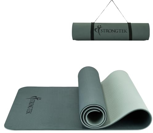 StrongTek Extra Dicke Yogamatte, 8mm, TPE Yogamatte für Frauen und Männer, Beidseitig Rutschfeste Turnmatte, Fitnessmatte mit Tragegurt für Pilates und Bodenübungen (Grün)