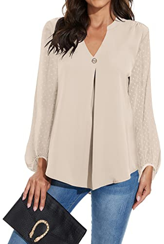 Magritta Women Tunic Tops Long Sleeve V Neck Chiffon Baggy T-Shirt Blouse