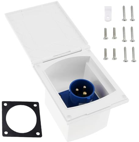 JUTTAUTO Caravan Mains Socket 16 Amp Flush Inlet Sockets 3 Pin Plug Hook Up Fitting for RV Motorhome Van Camper Campervan 220V-240V White