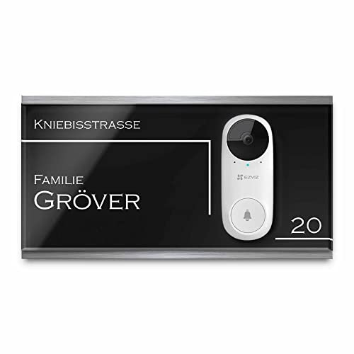 Edles Klingelschild für Ezviz DB2C - personalisiertes Türschild Namensschild aus Edelstahl und Acrylglas | kompatibel mit Ezviz Video Türklingel - hochwertiges Funkklingel Zubehör Außenbereich