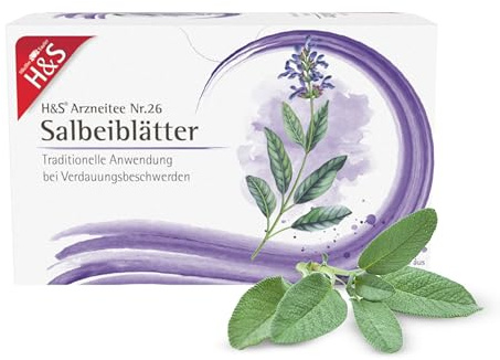 H&S Salbeiblätter: Arzneitee Nr. 26 Tee bei Verdauungsproblemen, Salbei getrocknet, 20 x 1,6 g