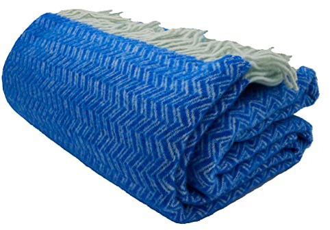 GLAESER Coperta Matrimoniali – fair de Luxe pura lana | coperta in 100% lana | coperta per divano divano | coperta piacevole e avvolgente | (Classic Blue)