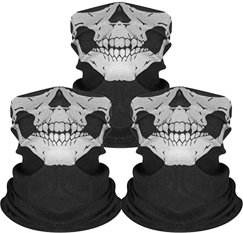WUDQIJI Multifunktionstuch Nahtloses Halstuch Skull Sturmmaske 3 Stück | Face Shield Schädel Bandanas Schlauchschal Totenkopf Halstuch für Motorrad Fahrrad Ski Halloween