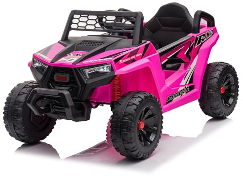 TOBBI 12V Kids Ride On Car Toy, Toddlers Electric Off-Road Truck, Battery-Powered 4 Wheels Vehicle to Drive with 25W Dual Motors/Safety Belt/Horn/Music & LED for Chirdren Aged 3-6 Years-Rose Red