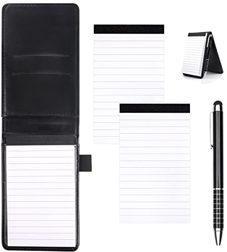 Vaktop Notizbuch Klein, Mini Notizbuch A7, Notizblock Klein mit 2 Stück Notizblöcke und Metall Stift, Pocket Small Notebook für Aktivitäten Im Freien (Schwarz)