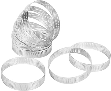 Hausdec 8Pcs Stainless Steel Tart Ring, Heat- Perforated Cake Mousse Ring Round Double Rolled Tart Ring Metal Mold 10cm