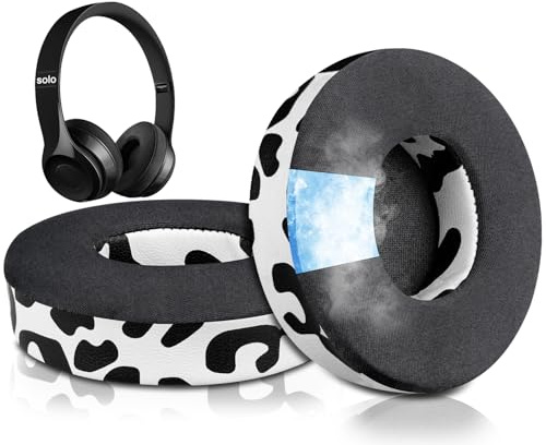 SoloWIT Cooling Gel Replacement Ear Pads Cushions for Beats Solo 2 & Solo 3 Wireless On-Ear Headphones, Earpads with High-Density Noise Isolation Foam, Added Thickness - Snow Leopard