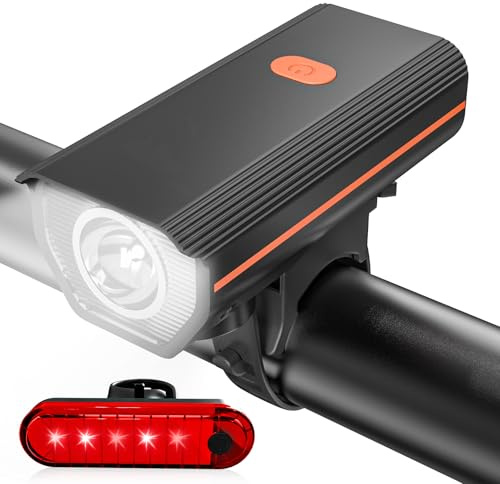 KUNHAK Rechargeable Bike Lights, Ultra Bright Bike Lights for Night Riding, Road Mountain Bike Accessories for Kids Adults - Headlight with Tail Light